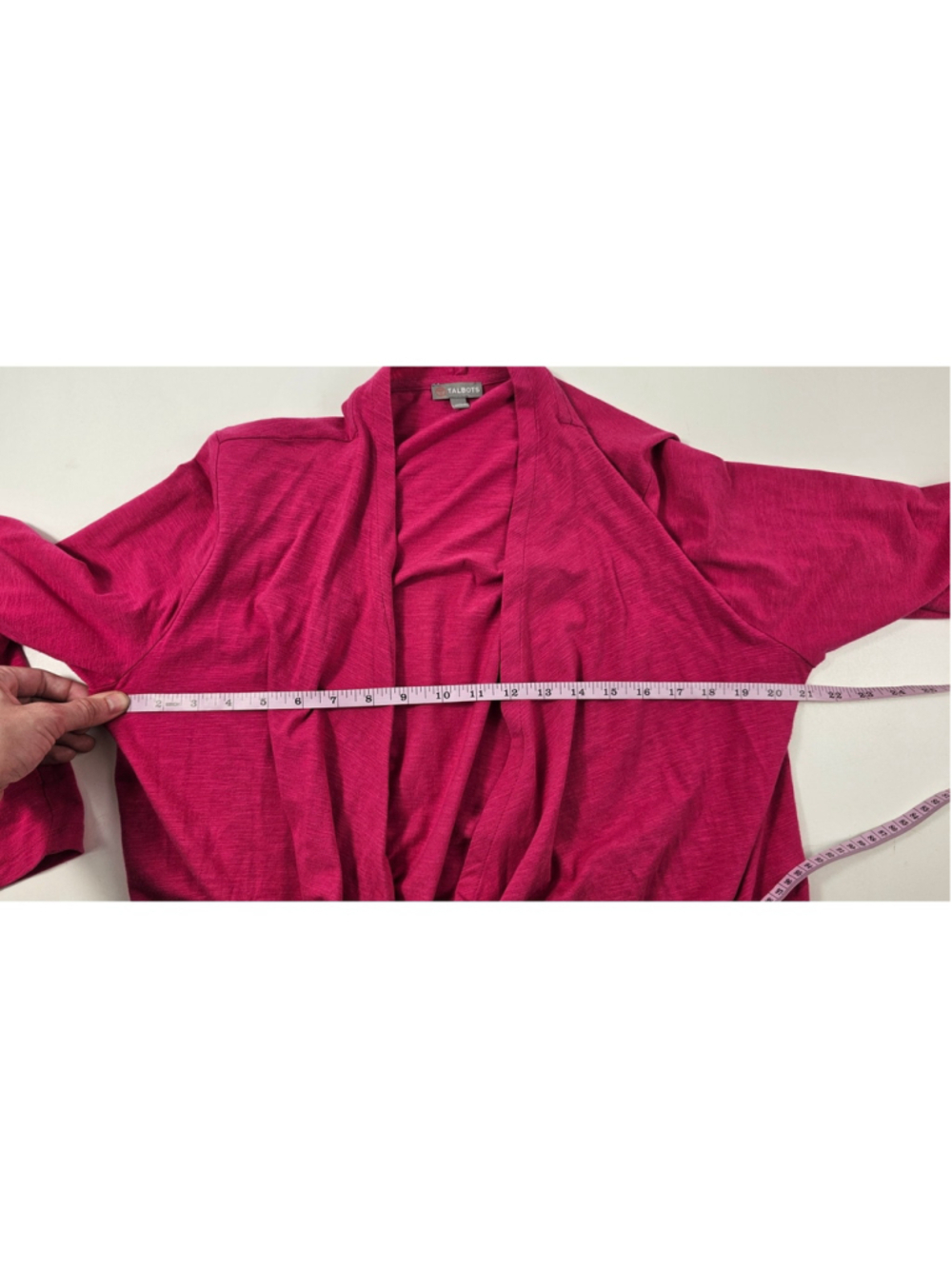 Talbots Hot Pink Open Front Cardigan Roll Tab Sleeve Lightweight sz L career EUC - Picture 7 of 8